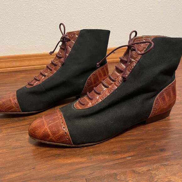Vintage Nordstrom Two-Tone Leather Granny Victorian Lace Up Ankle Boots 10 - Picture 4 of 9